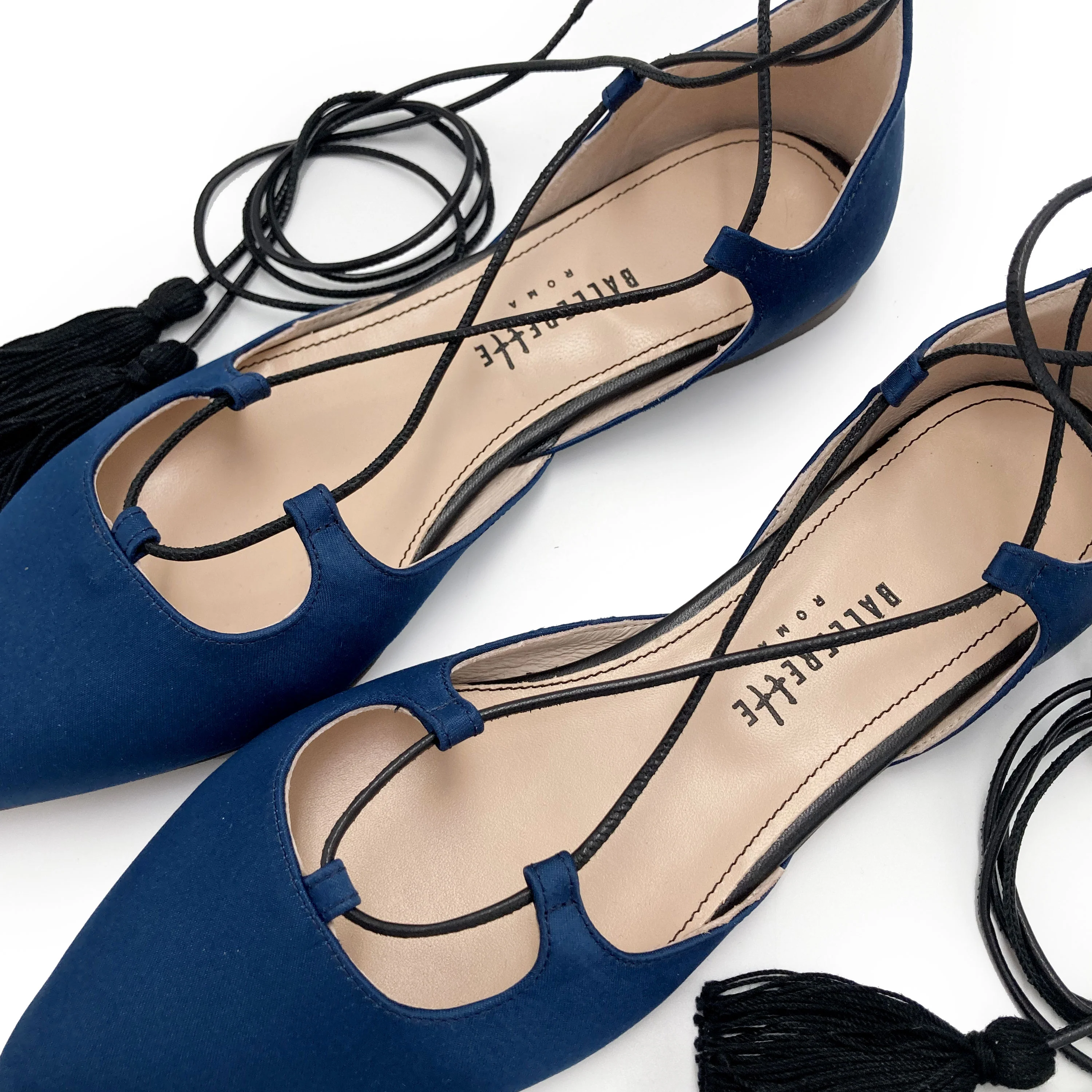 TT GO GREEN COLLECTION - Ballerine blu con lacci alla schiava in raso ecologico - Image 3