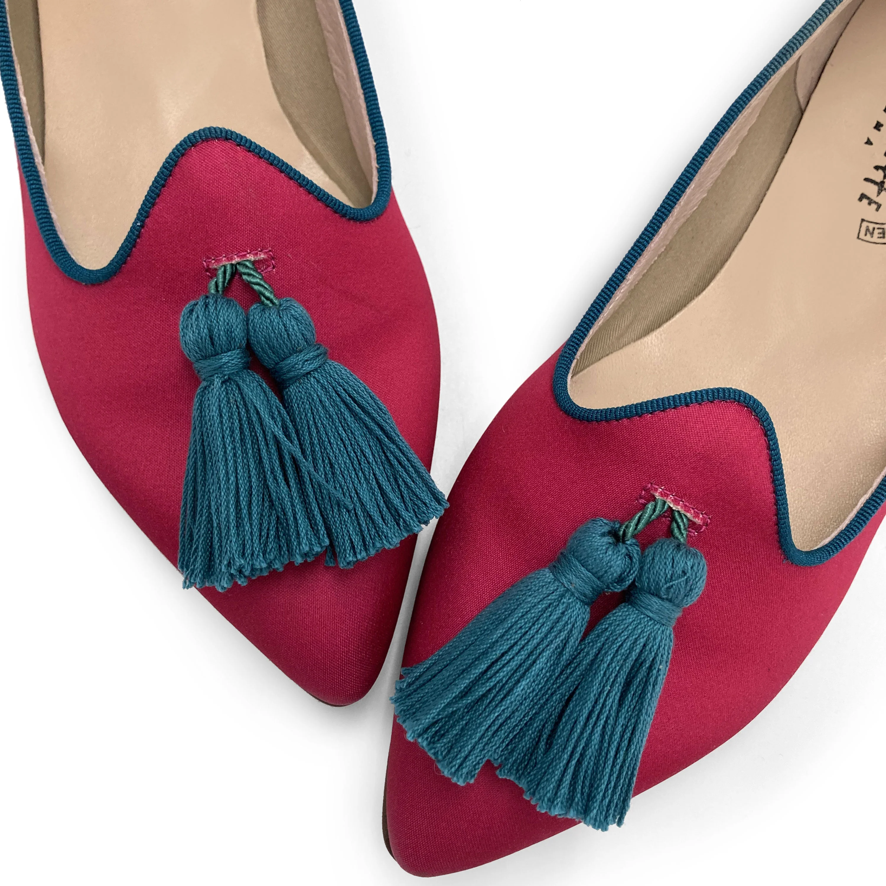 TT Go Green Collection - Mocassini donna fucsia in raso eco e nappine petrolio - Image 3