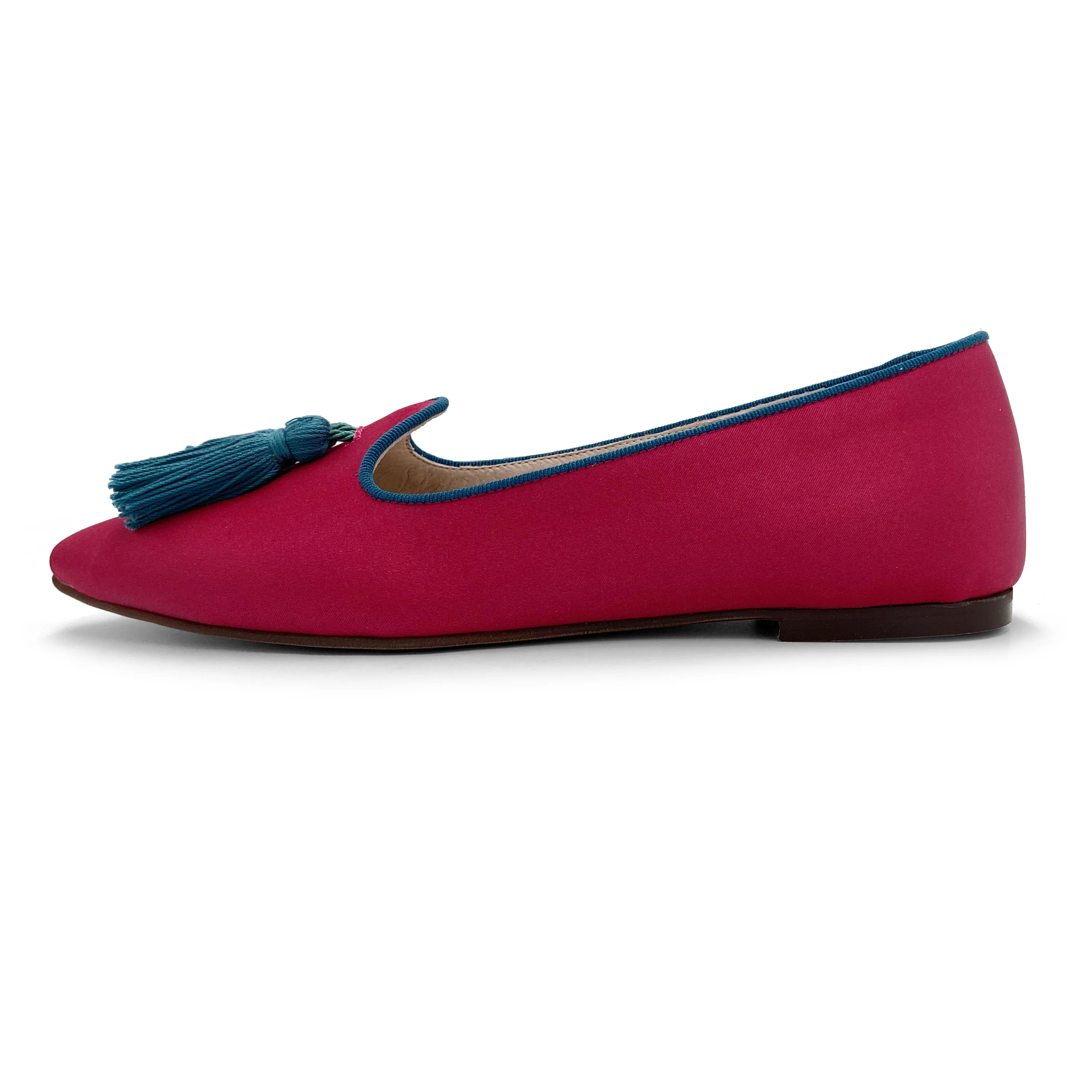 TT Go Green Collection - Mocassini donna fucsia in raso eco e nappine petrolio - Image 4