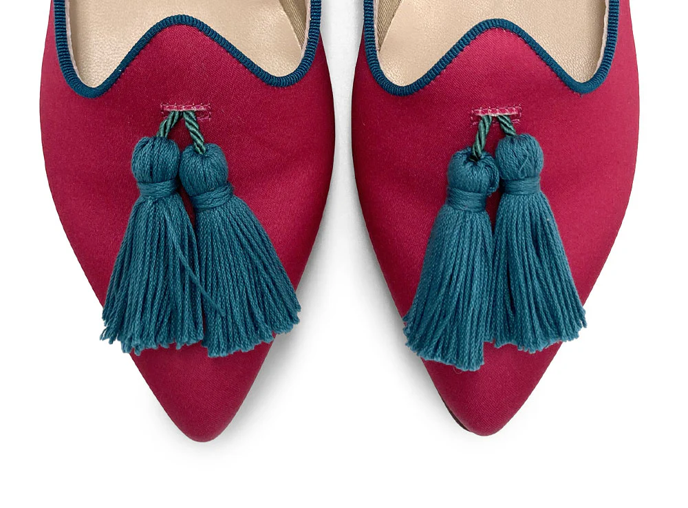 TT Go Green Collection - Mocassini donna fucsia in raso eco e nappine petrolio - Image 5