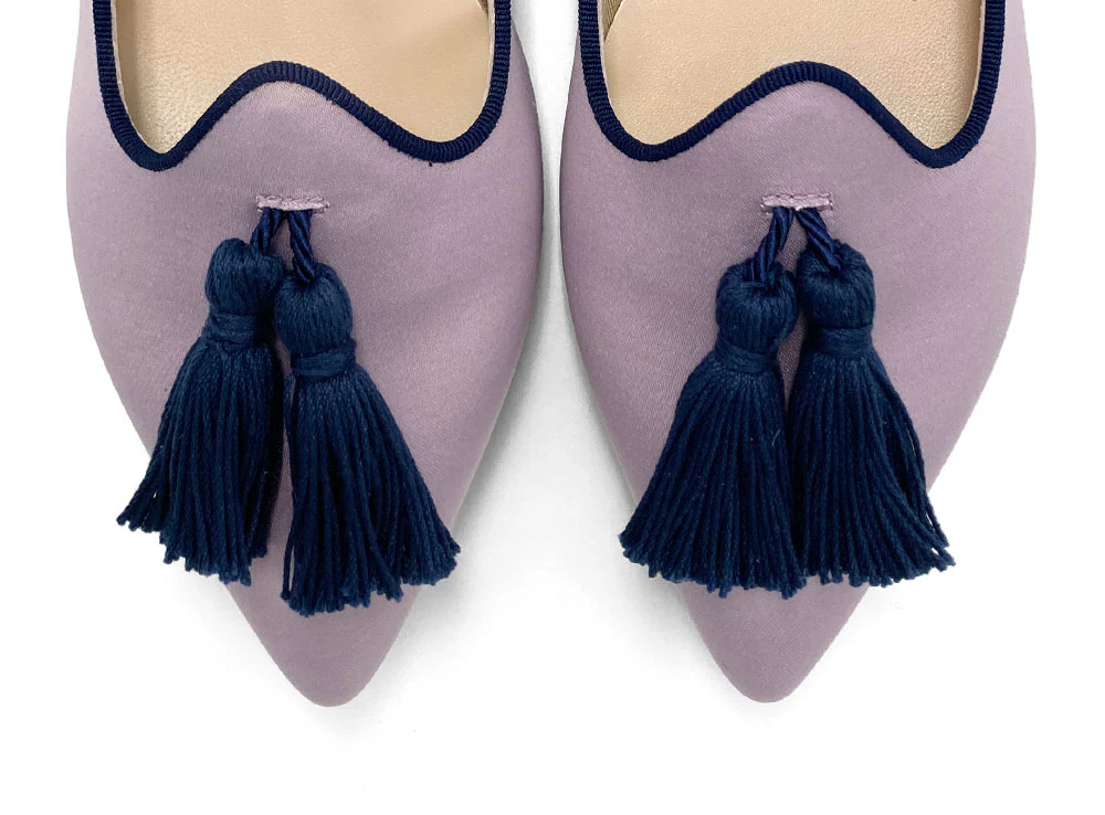 TT Go Green Collection - Mocassini donna lilla in raso eco e nappine blu - Image 5